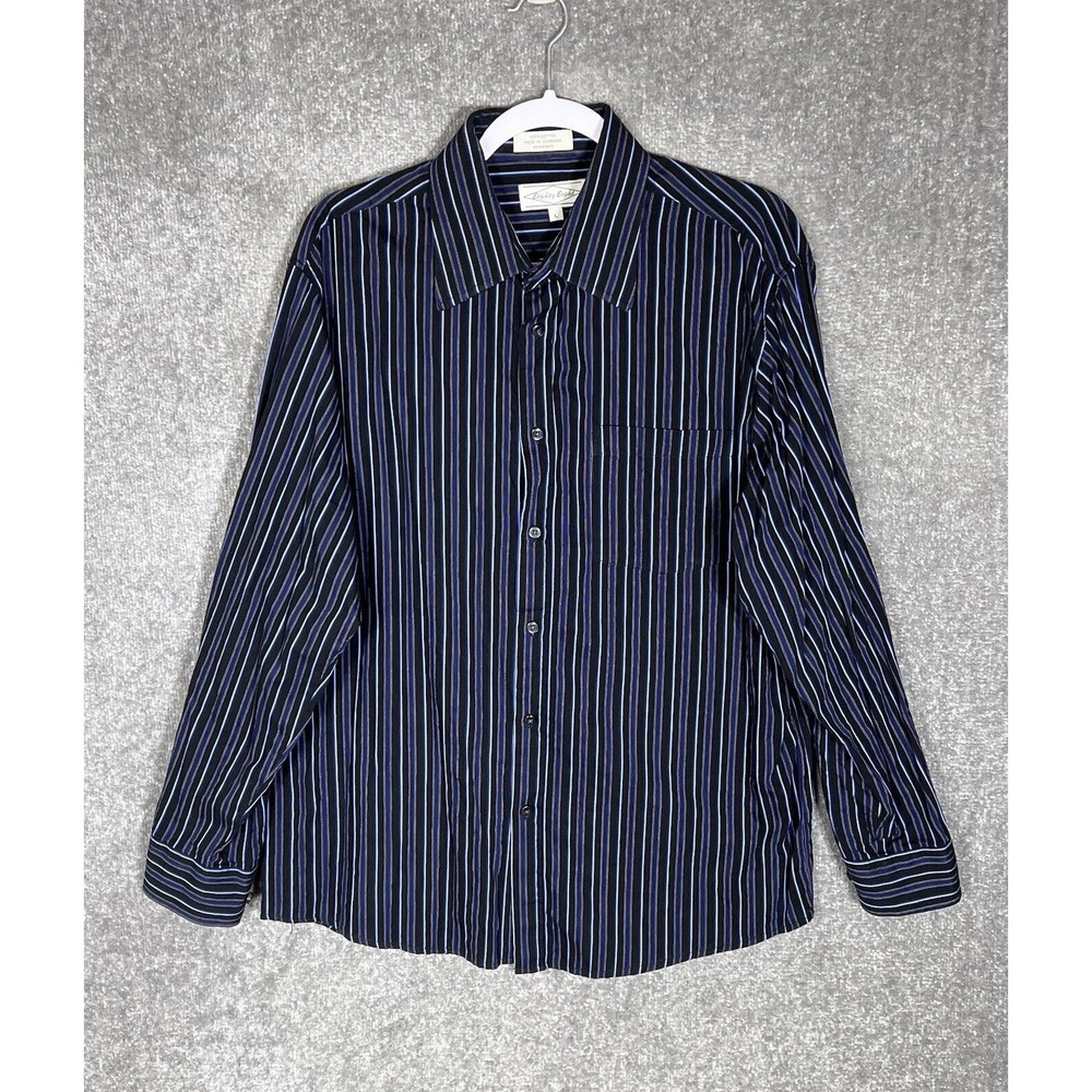 Eighty Eight Striped Long Sleeve Button Up Shirt Mens Size Large‎ Black Blue